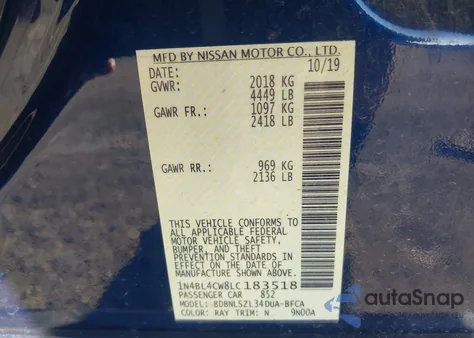 2020 Nissan Altima Sr Intelligent Awd z USA, uszkodzony, nr VIN 1N4BL4CW8LC183518